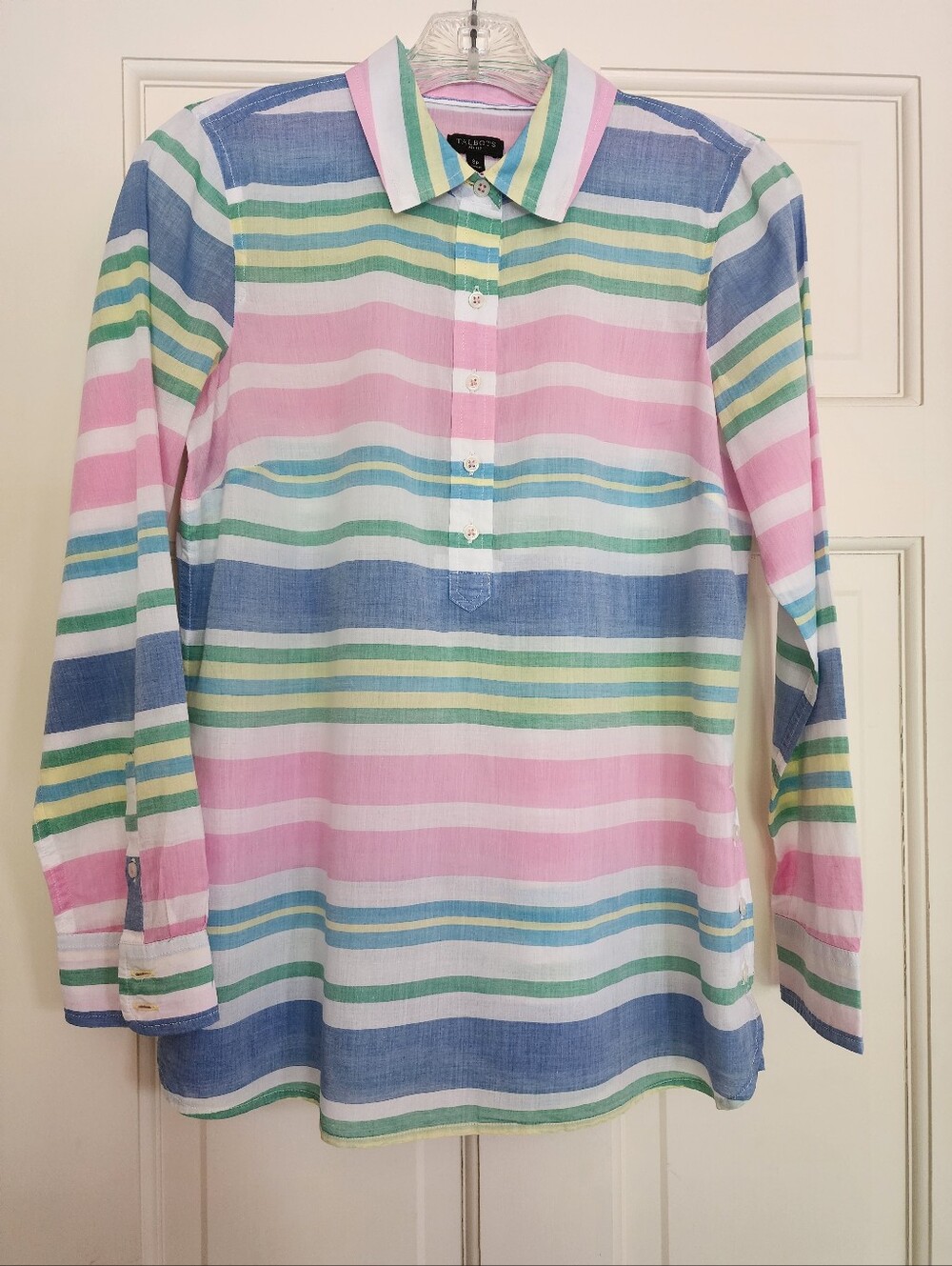 TALBOT'S MULTICOLOR STRIPE SHIRT SZ S PETITE LIGHT WEIGHT 100% COTTON NWOT MINT
